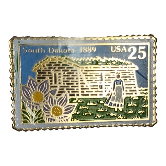 South Dakota 1889-1989 Bell & Centennial Lapel Pin 25 Cent Stamp Vtg Collectible - Picture 8 of 11